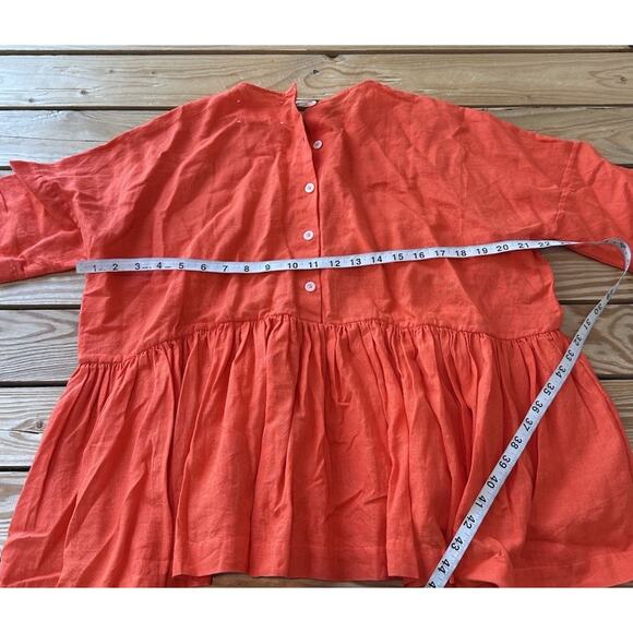 Fabiana Pigna 100% Linen Back Button Peplum Top Size XS Women’s Tangerine - Picture 6 of 7